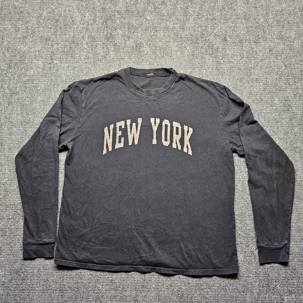 John Galt Brandy Melville New York Graphic Long Sleeve T-Shirt Faded Black OS